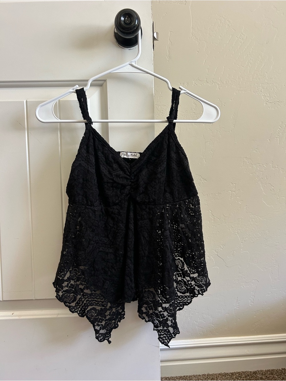Pretty Rebellious Black Lace Handkerchief Hem Tank Top